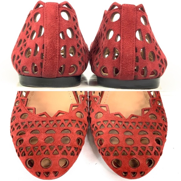 ALAIA Paris Red Suede BALLERINA Laser Cut Flats - Picture 2 of 8